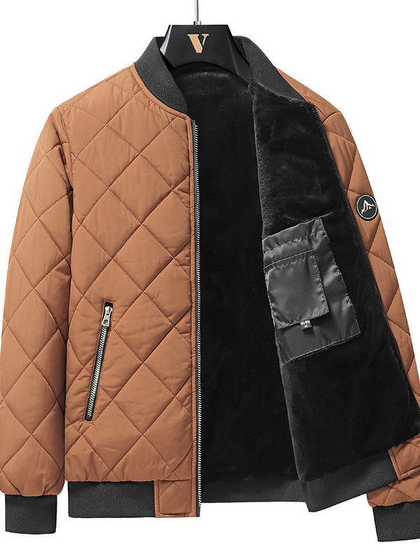 Fashion Rhombic-sewing Design Cotton Coat Winter Warm Thickened Baseball Jacket Casual Solid Color Outwear Clothing For Men by My Store