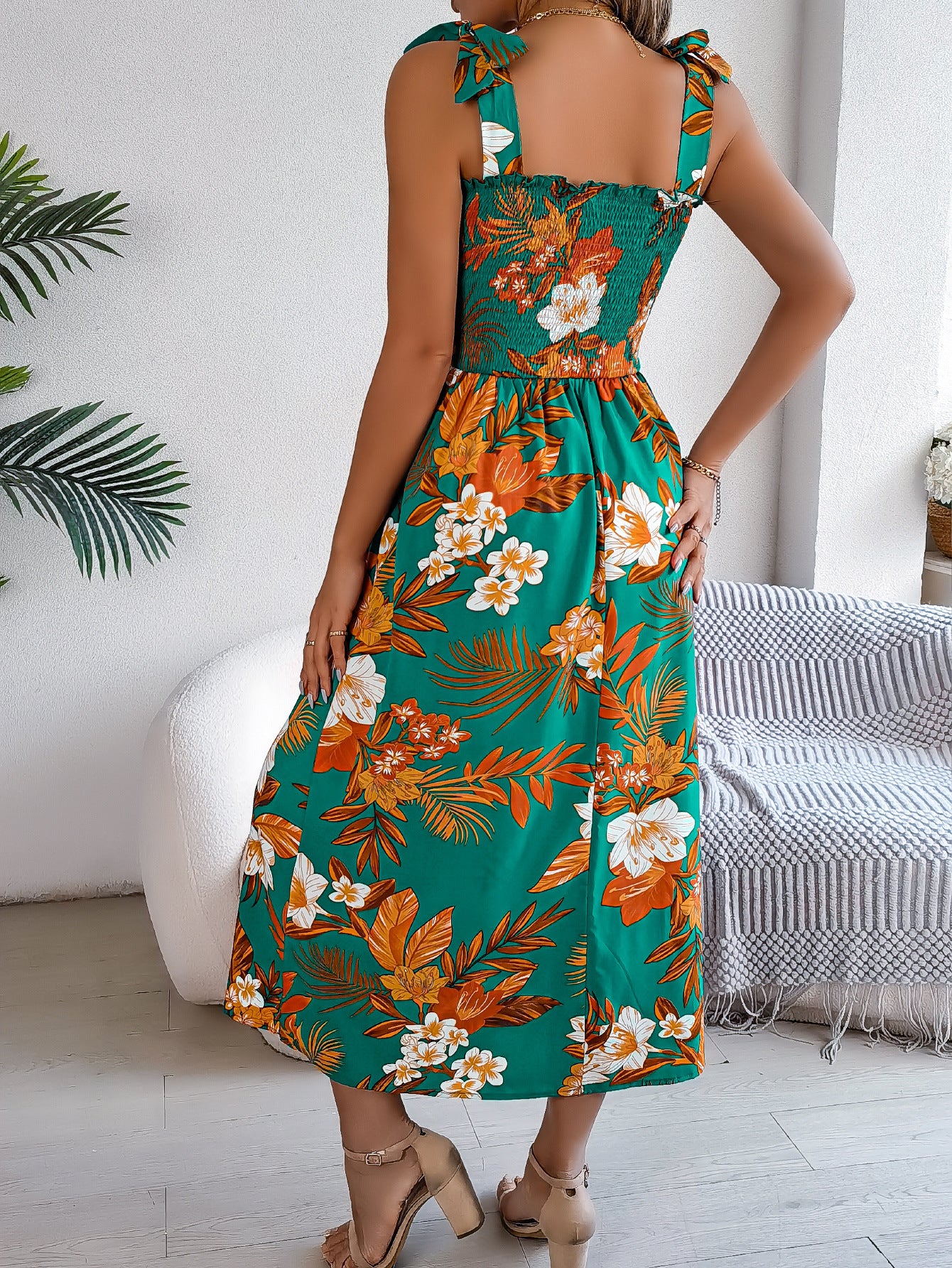 Flowers Print Suspender Corset Dress Ins Fashion Holiday Beach Long Dresses Summer Clothing For Women by DERILUJA LLC