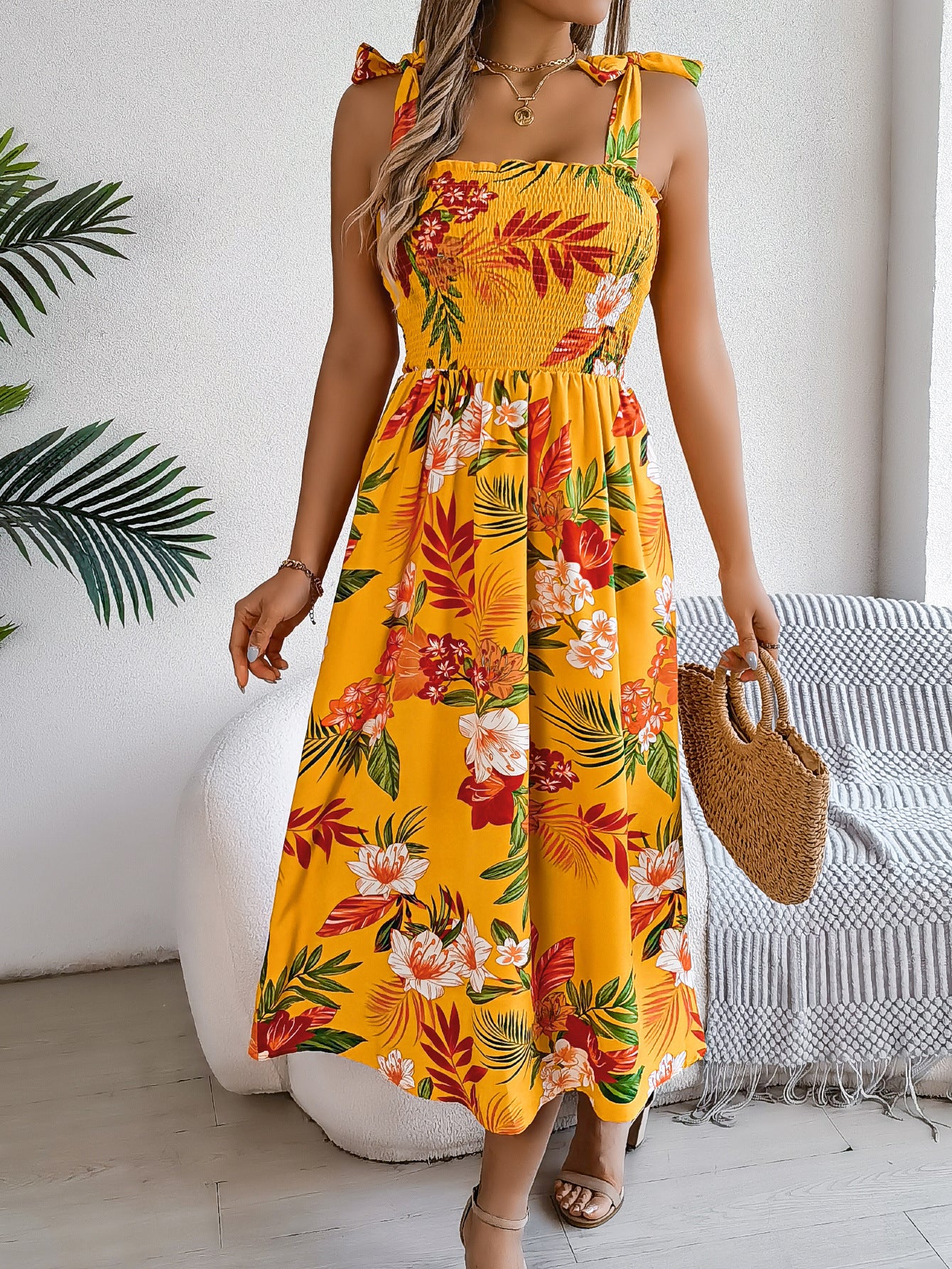 Flowers Print Suspender Corset Dress Ins Fashion Holiday Beach Long Dresses Summer Clothing For Women by DERILUJA LLC