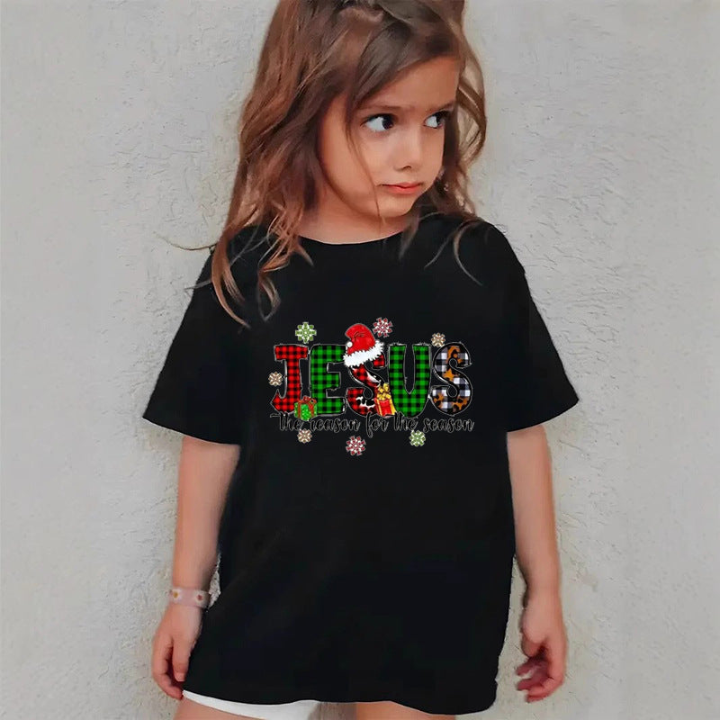 Combed Cotton New Christmas Children's Short Sleeve Girls' T-Shirt Kids Clothing Boys' Short Sleeve by eprolo