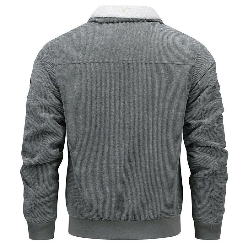 Winter Lapel Fleece Jacket With Pockets Warm Thicken Cotton Coat Men's Clothing by DERILUJA LLC