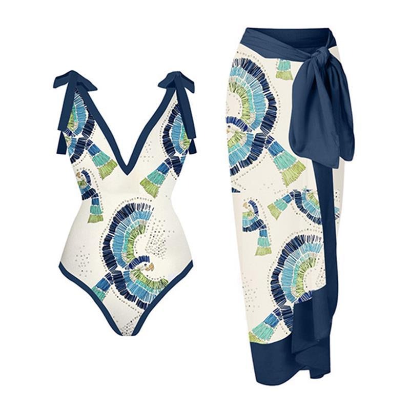 Fashion New Print Sexy Sunscreen Screen Beach Skirt Women One Piece Two Piece Swimsuit by eprolo