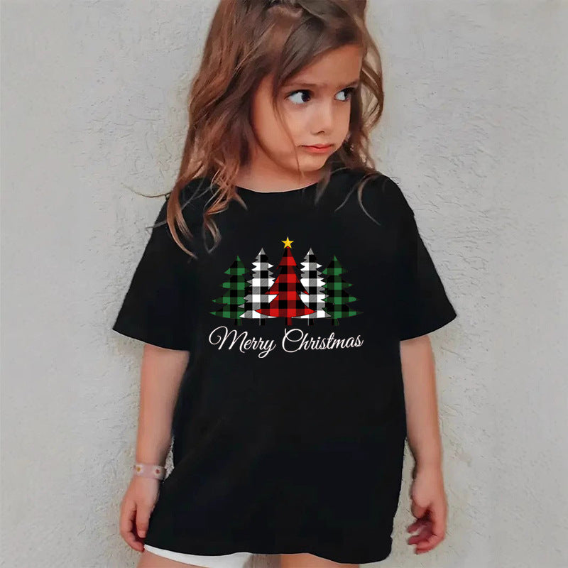 Combed Cotton New Christmas Children's Short Sleeve Girls' T-Shirt Kids Clothing Boys' Short Sleeve by eprolo