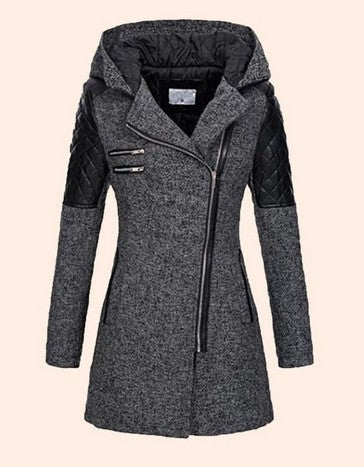 Women Warm Slim Full Zipper Coat Thick Woolen Coat Female Fall Winter Windbreaker Hooded Diagonal Zipper Women's Clothing by My Store