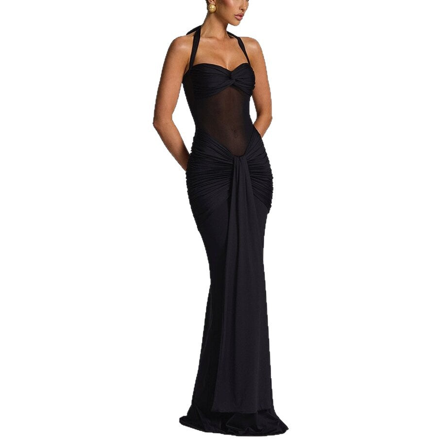 Amazon Cross-Border 2026 New European And American Style Ruched Women's Long Dress, Fashionable And Sexy Backless Bodycon Dress by DERILUJA LLC