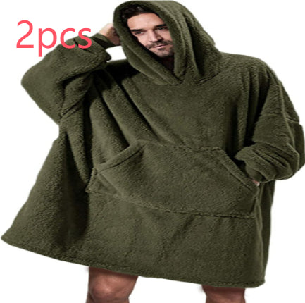Hoodie Sweatshirt With Big Pocket Tops Sweater Comfortable Loose Double-Sided Fleece Thicker Wearable Blanket by DERILUJA LLC