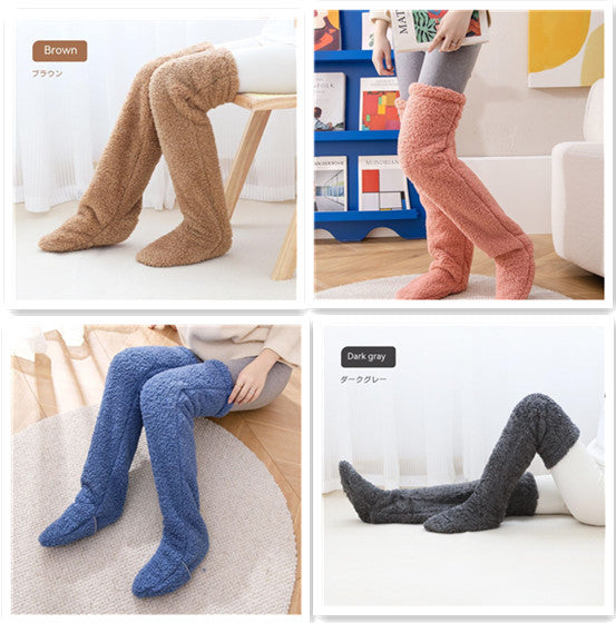 Over Knee High Fuzzy Long Socks Winter Warm Cold Leg Knee Joint Cold-proof Stockings Home Floor Sleeping Socks by My Store