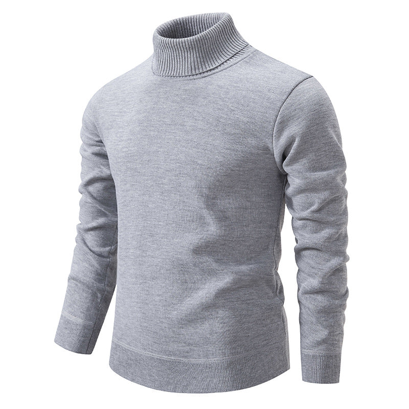 Men's Turtleneck Pullover Sweater Fashion Solid Color Fleece Lined Knitted Long-sleeved Top Clothing by DERILUJA LLC