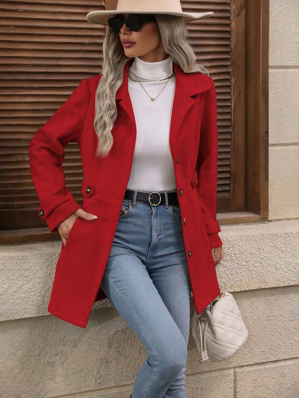 Elegant Single-breasted Woolen Coat Buttons Lapel Mid-length Jacket Temperament Commuter Outwear Clothing For Women by DERILUJA LLC
