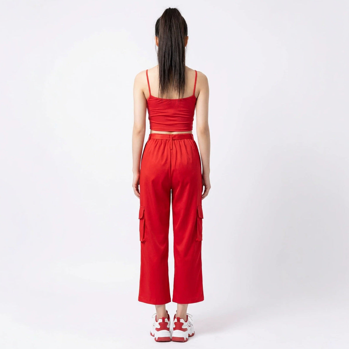 Red Trendy Jazz Hip-Hop Dance Performance Outfit, Girl Group Style Cheerleading Stage Costume Set by eprolo