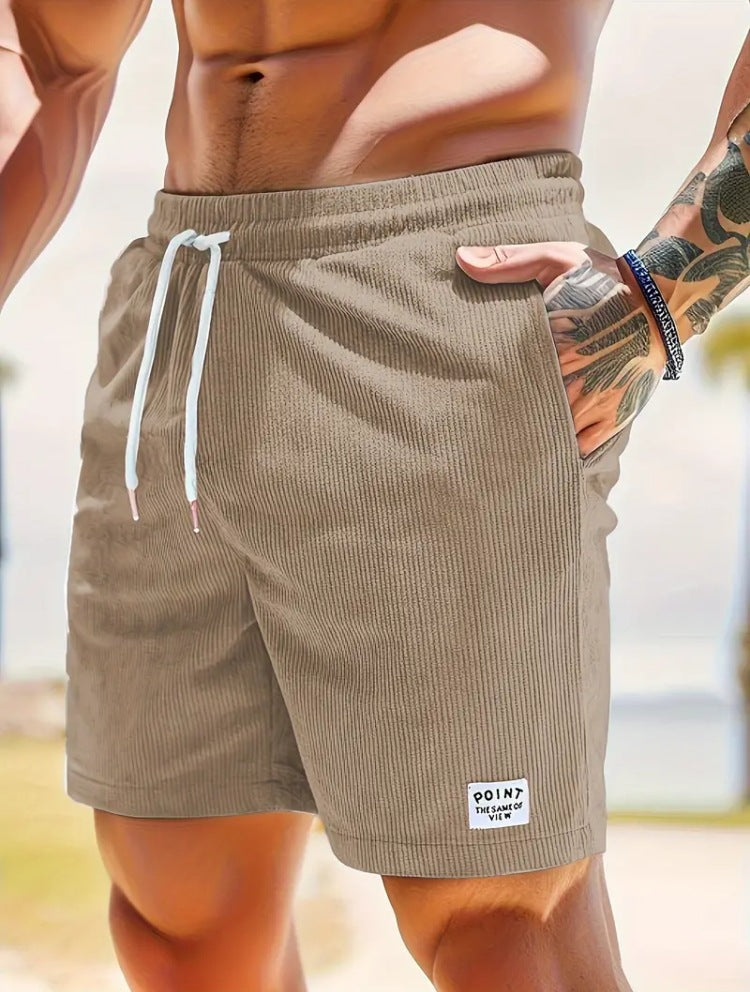 Lace-up Drawstring Shorts Summer Corduroy Sports Short Pants Mens Clothing by DERILUJA LLC