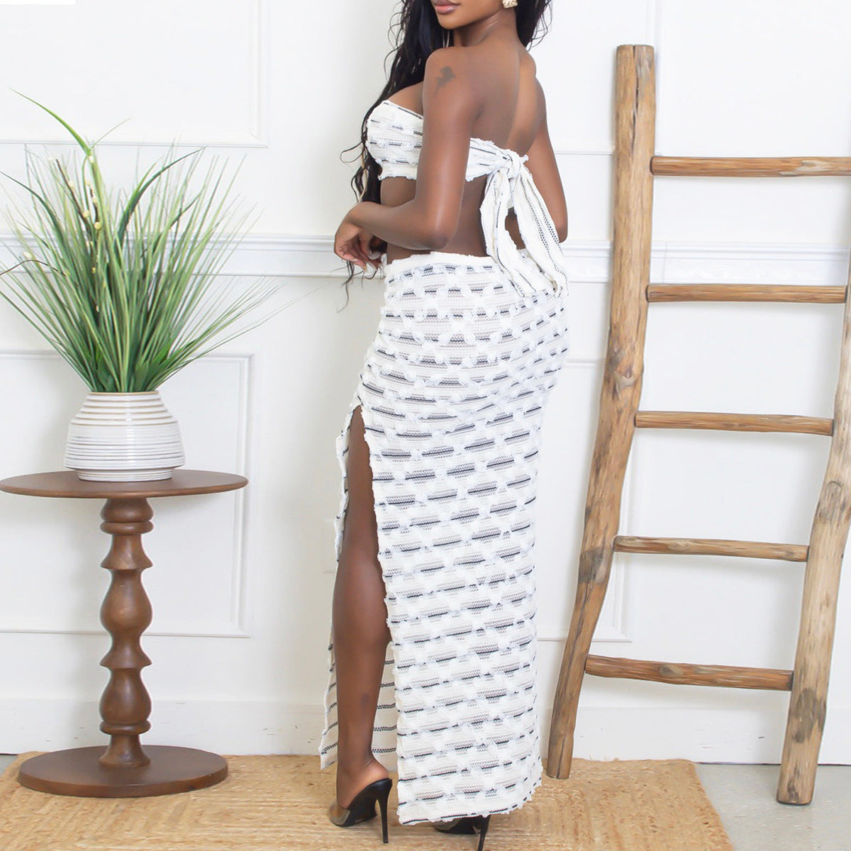 Open navel strap three-dimensional decorative skirt set for women by eprolo