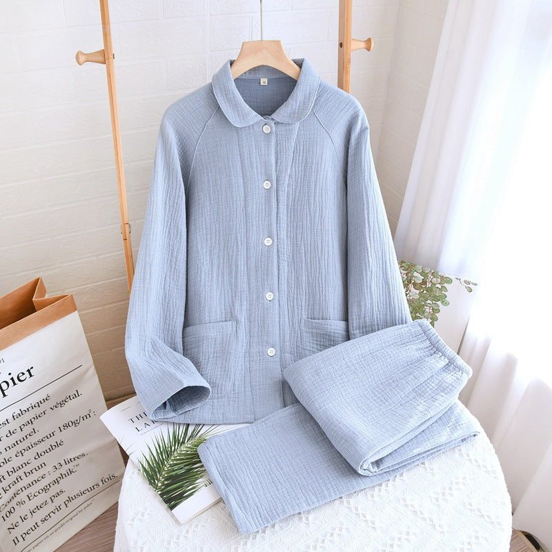 Women's sleepwear made of pure cotton with four layers of gauze, suitable for couples in spring, autumn, and winter. Men's casual plus size set by eprolo