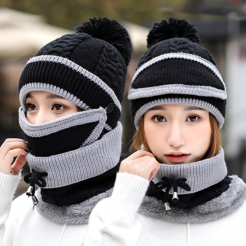 Winter Hat For Women 3pcs Knitted Beanie Hat Scarf Set Warm Hat by My Store