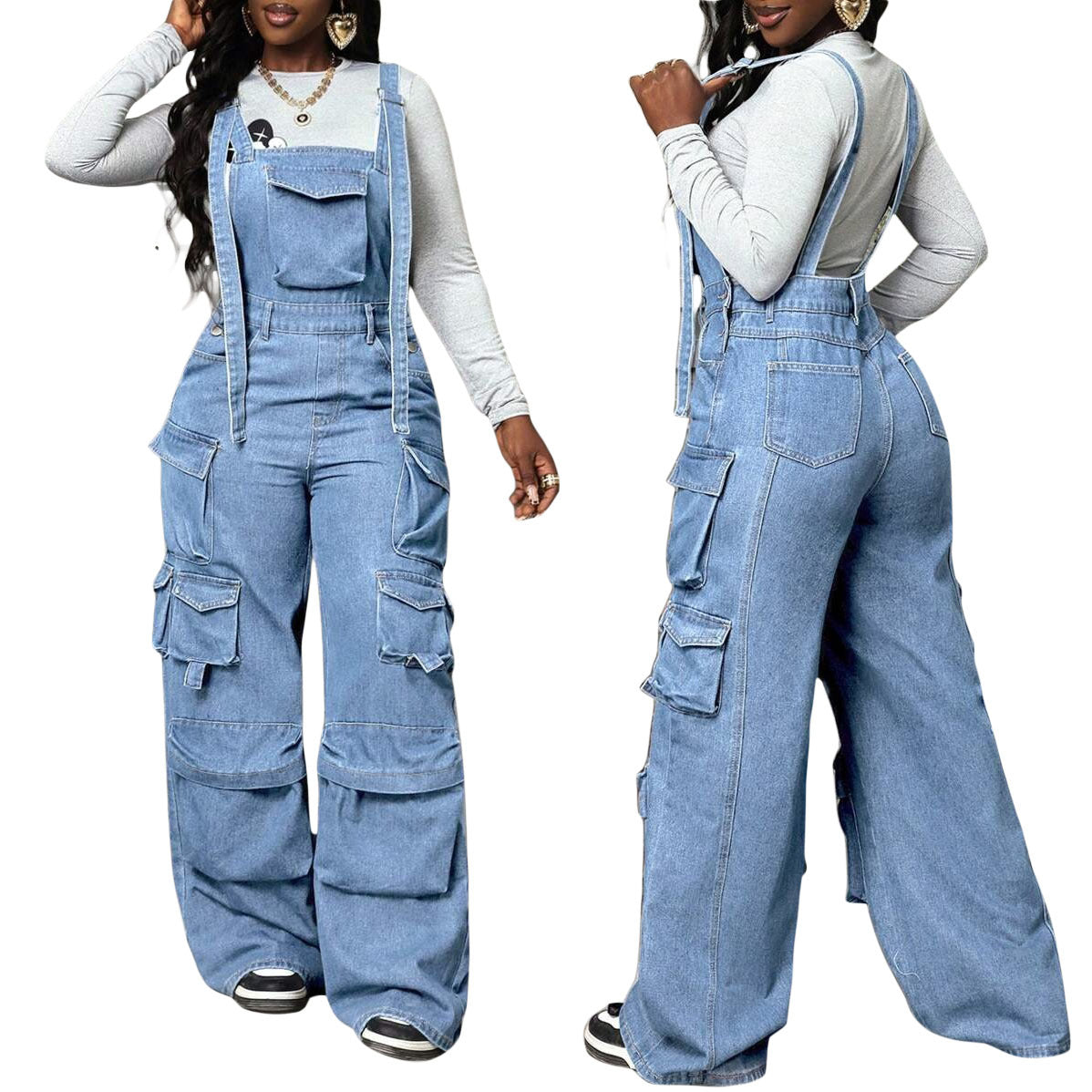 Wide leg denim loose overalls by eprolo