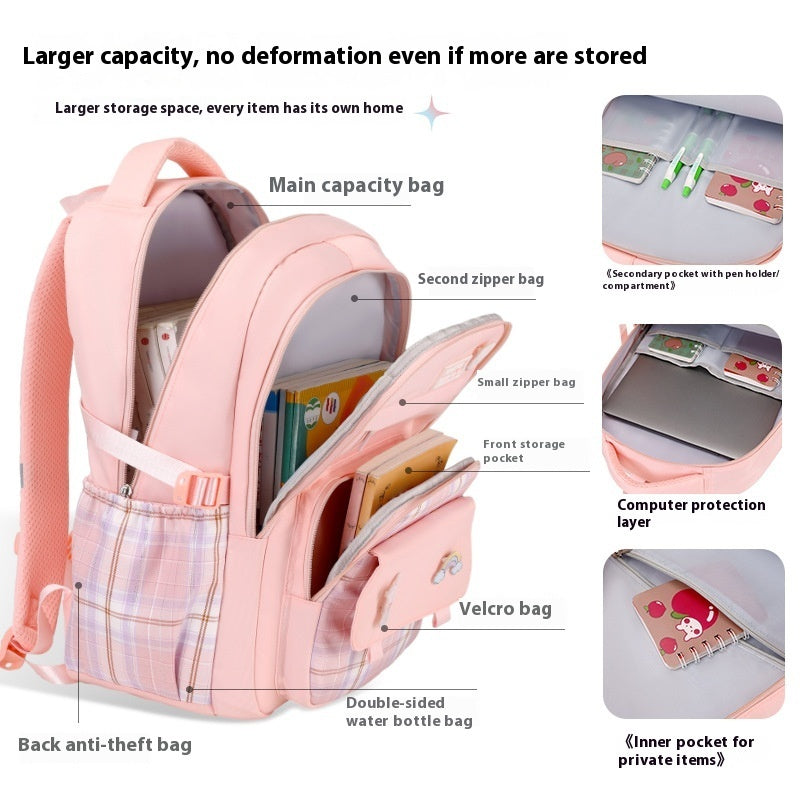 Primary School Student Schoolbag Girls' Plaid Backpack by DERILUJA LLC
