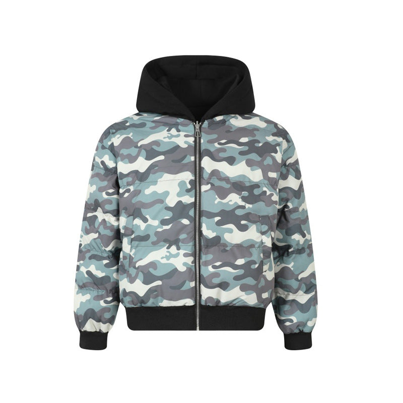 Style Reversible Camouflage Patchwork Oversized Puffer Jacket Winter Fleece-Lined Thick Hooded Warm Coat Trendy by eprolo