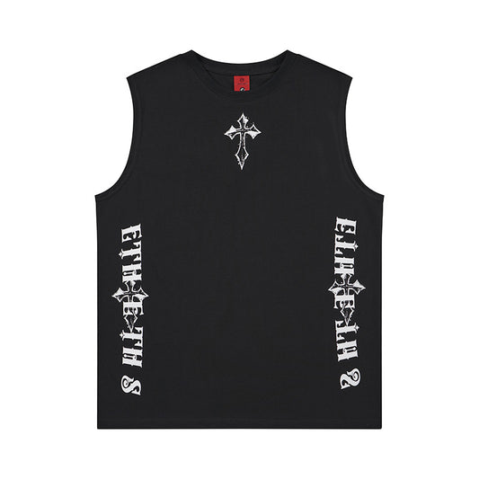 Cross printed wide shoulder vest by eprolo