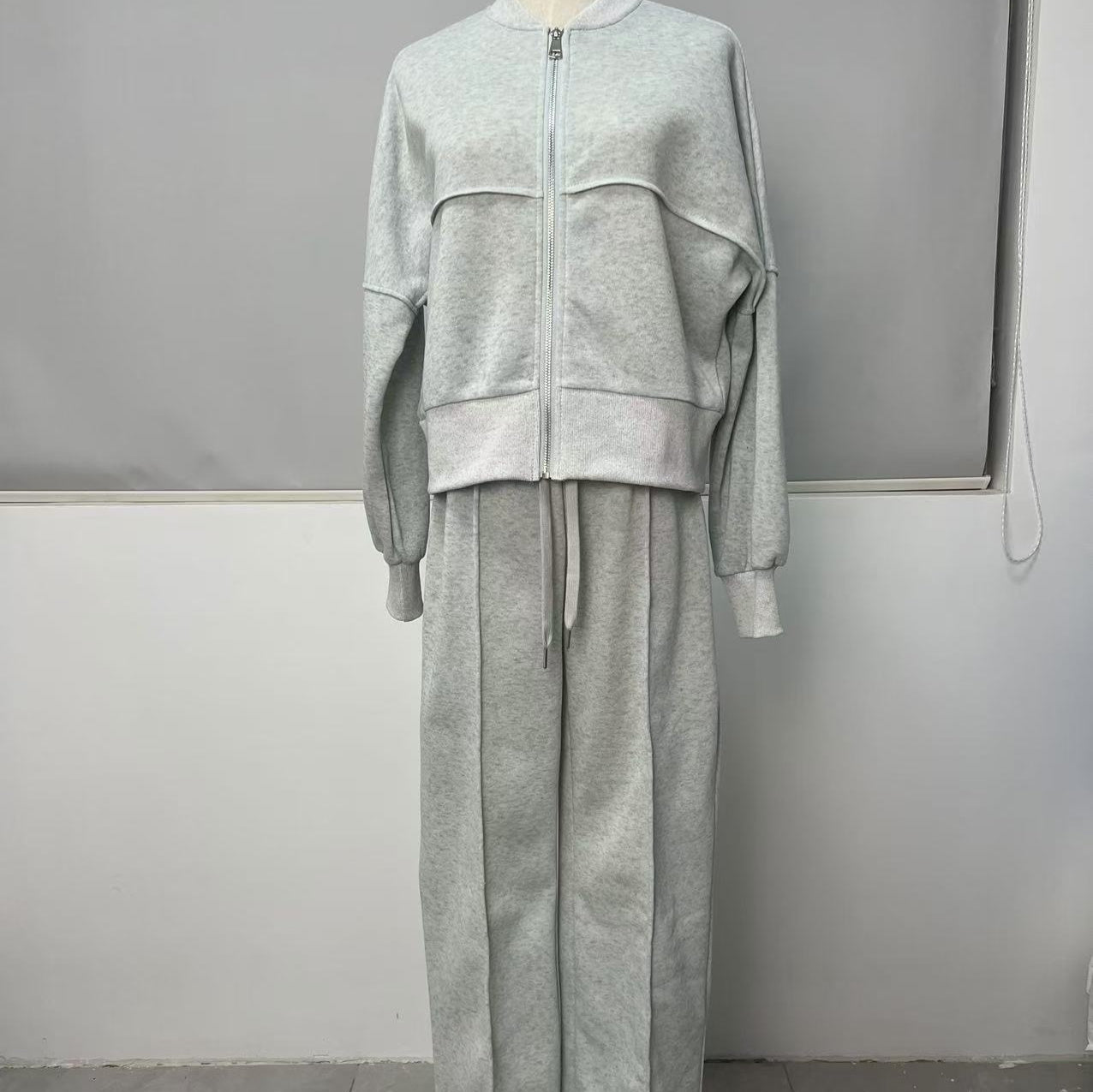 Women's Sports Suits Zipper Jacket And Wide Leg Pants Two-piece Set by My Store