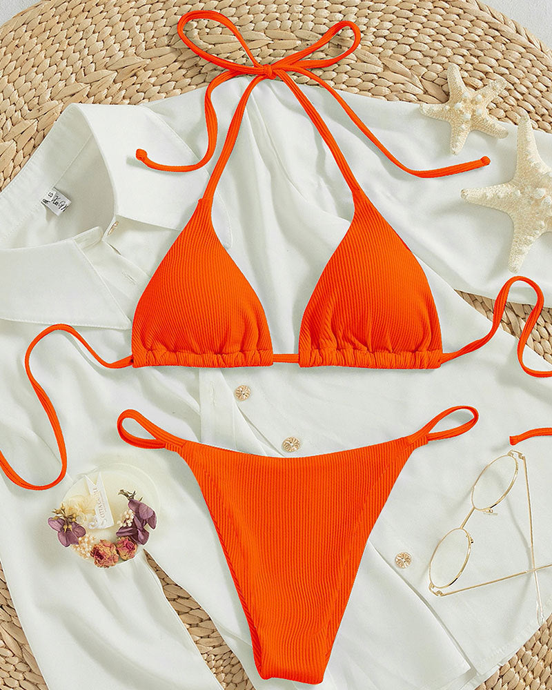 Hanging neck tie bikini multi-color three-point swimsuit hot spring swimsuit by eprolo