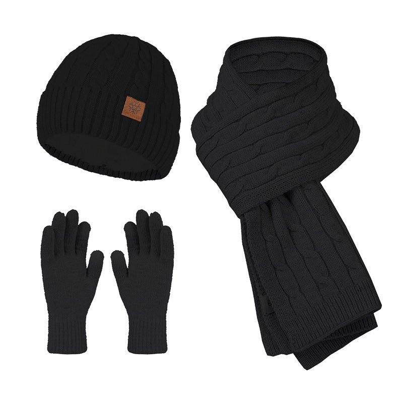 Knitting Hat Scarf And Gloves Three-piece Set by My Store