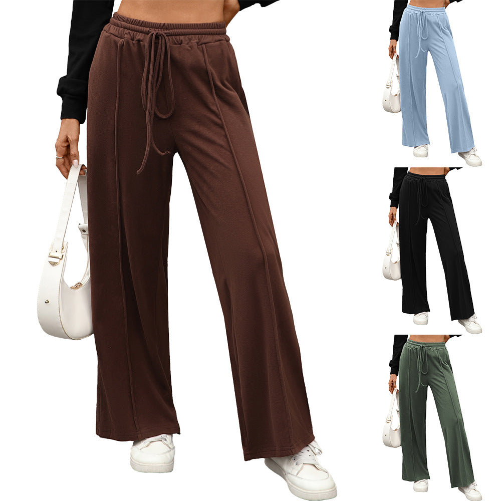 Drawstring pocket loose pants for women