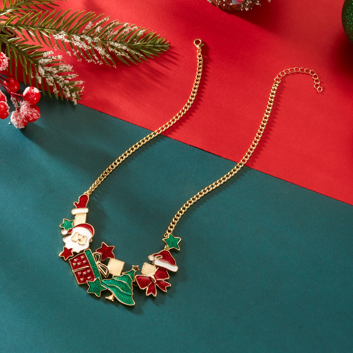 Style Christmas Necklace Gift Set, Santa Claus &amp; Christmas Tree Pendant, Cute Cartoon Holiday Jewelry, Neck and Wrist Accessories by eprolo