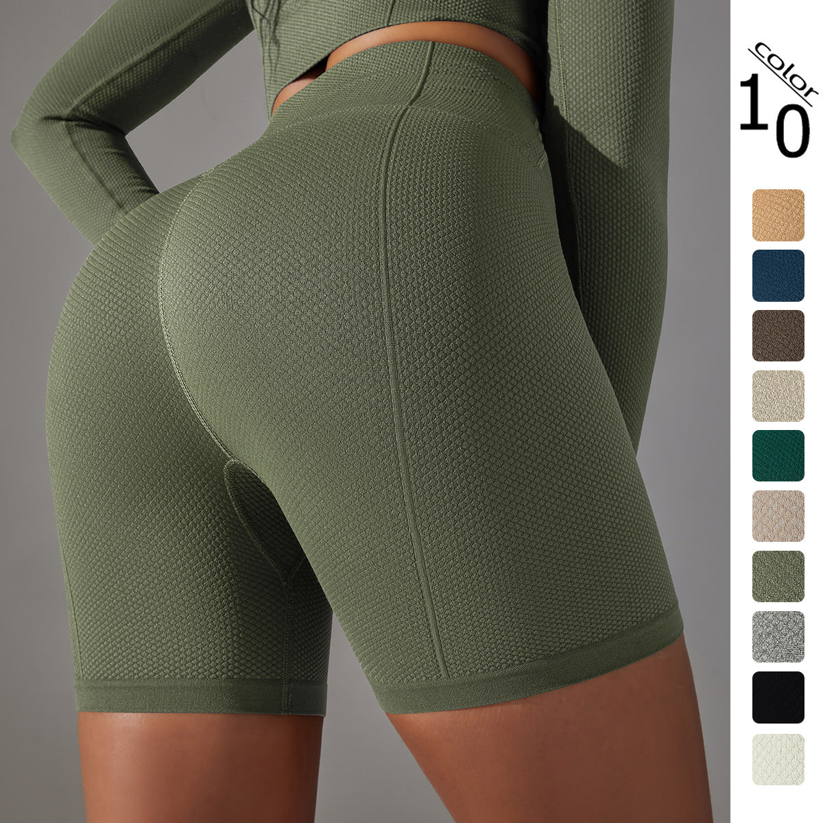 seamless solid color polka dot jacquard high-waisted tummy-control butt-lifting yoga shorts fitness running pants for women by eprolo