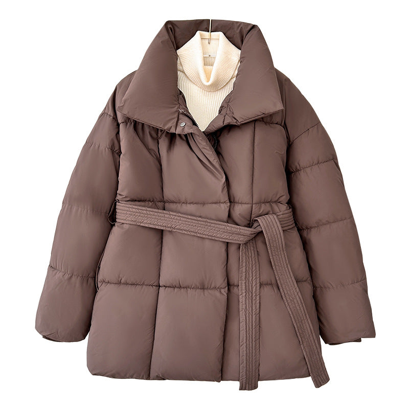 Winter Thick Stand Collar Parkas Women Fashion Tie Waist Short Coats Elegant New Solid Puffer Jackets Female Ladies Streetwear by eprolo