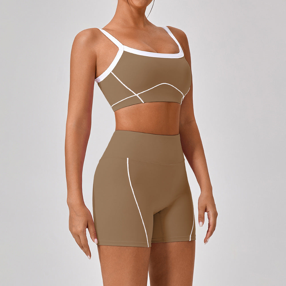 Outdoor Sports Yoga Suits Women's Spaghetti Strap Contrast Color Fitness Set Outfits by My Store