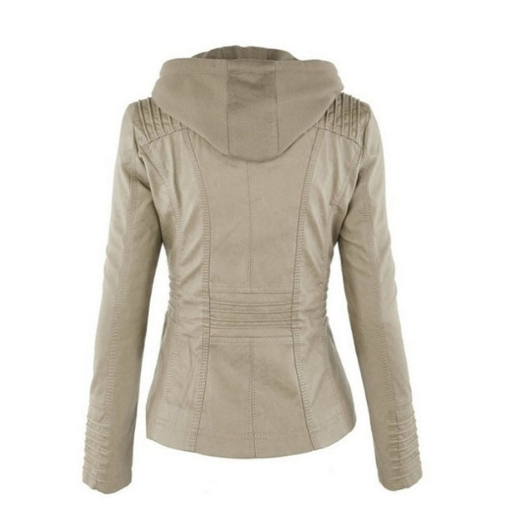 Fashion Detachable Hooded Jacket With Pockets Casual Solid Color Zipper Long Sleeve Leather Coat Autumn Winter Women's Clothing by My Store