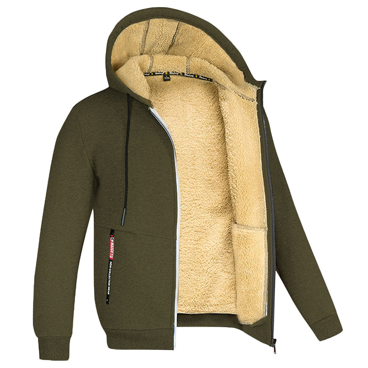 Hooded Fleece Plus Thick Lamb Fleece Cardigan Sweater by My Store