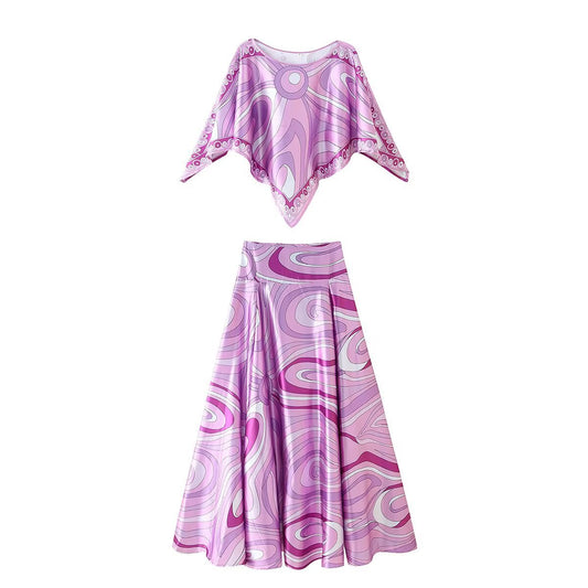 Positioning printed polyester top+skirt set by eprolo