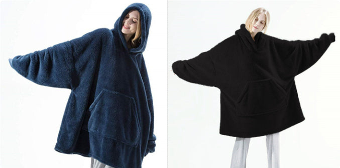 Hoodie Sweatshirt With Big Pocket Tops Sweater Comfortable Loose Double-Sided Fleece Thicker Wearable Blanket by DERILUJA LLC