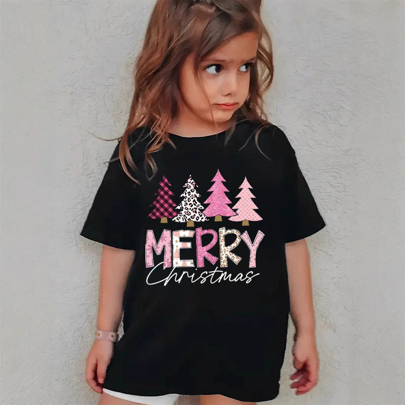 Combed Cotton New Christmas Children's Short Sleeve Girls' T-Shirt Kids Clothing Boys' Short Sleeve