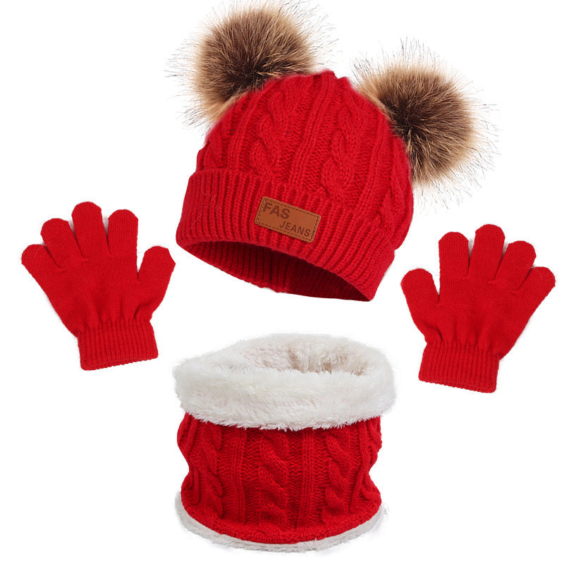 Children's Hat Scarf Gloves Three-piece Set by My Store