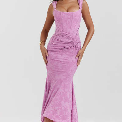 Mozision Off-shoulder Backless Sexy Evening Dress For Women Purple Sleeveless Strapless Ruched Bodycon Club Party Dress by My Store