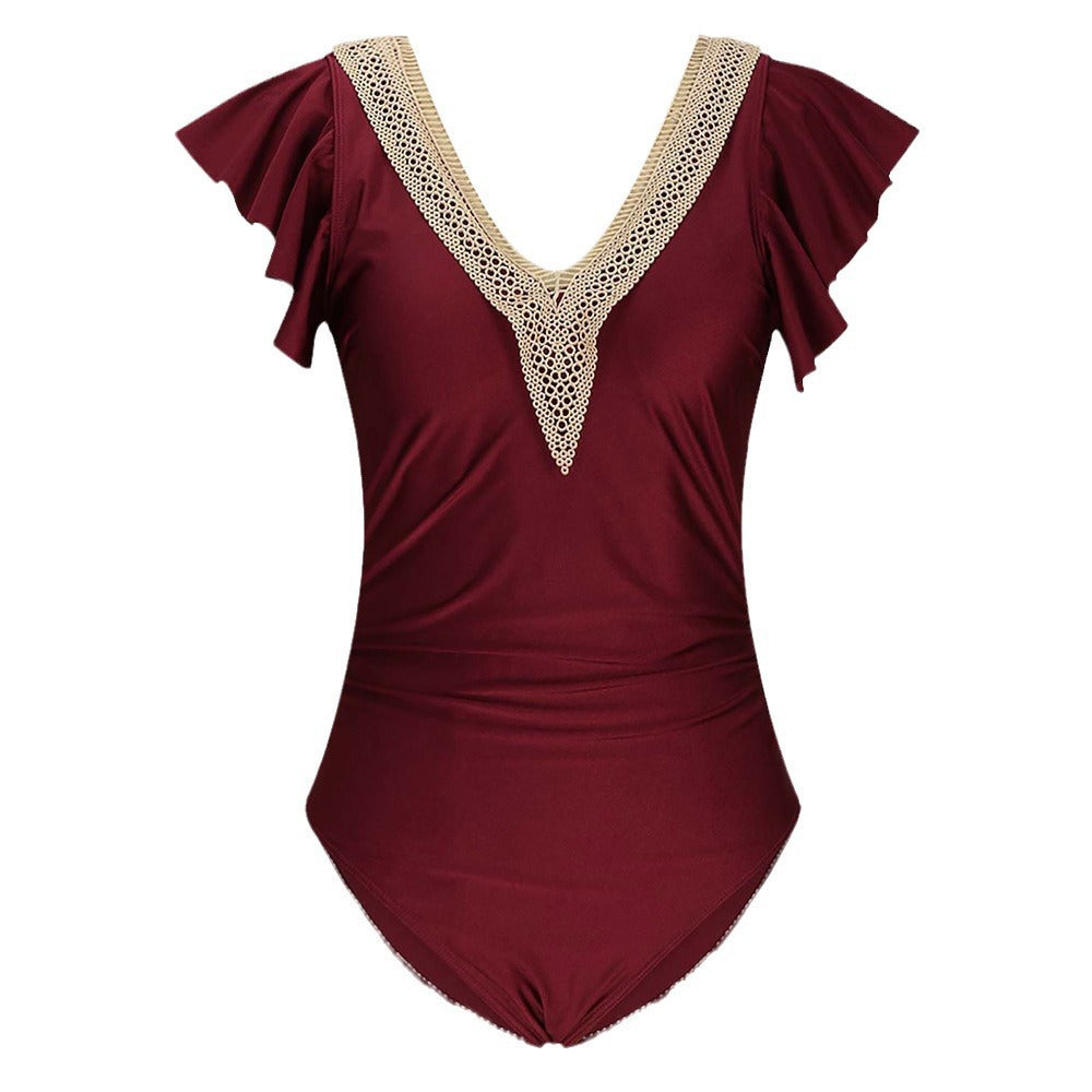 Women's solid colored flying sleeve one-piece swimsuit, simple and sexy fashionable swimsuit, bikini by eprolo
