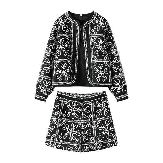 Fashion Casual Print Color-block Cotton Coat Shorts Set by eprolo