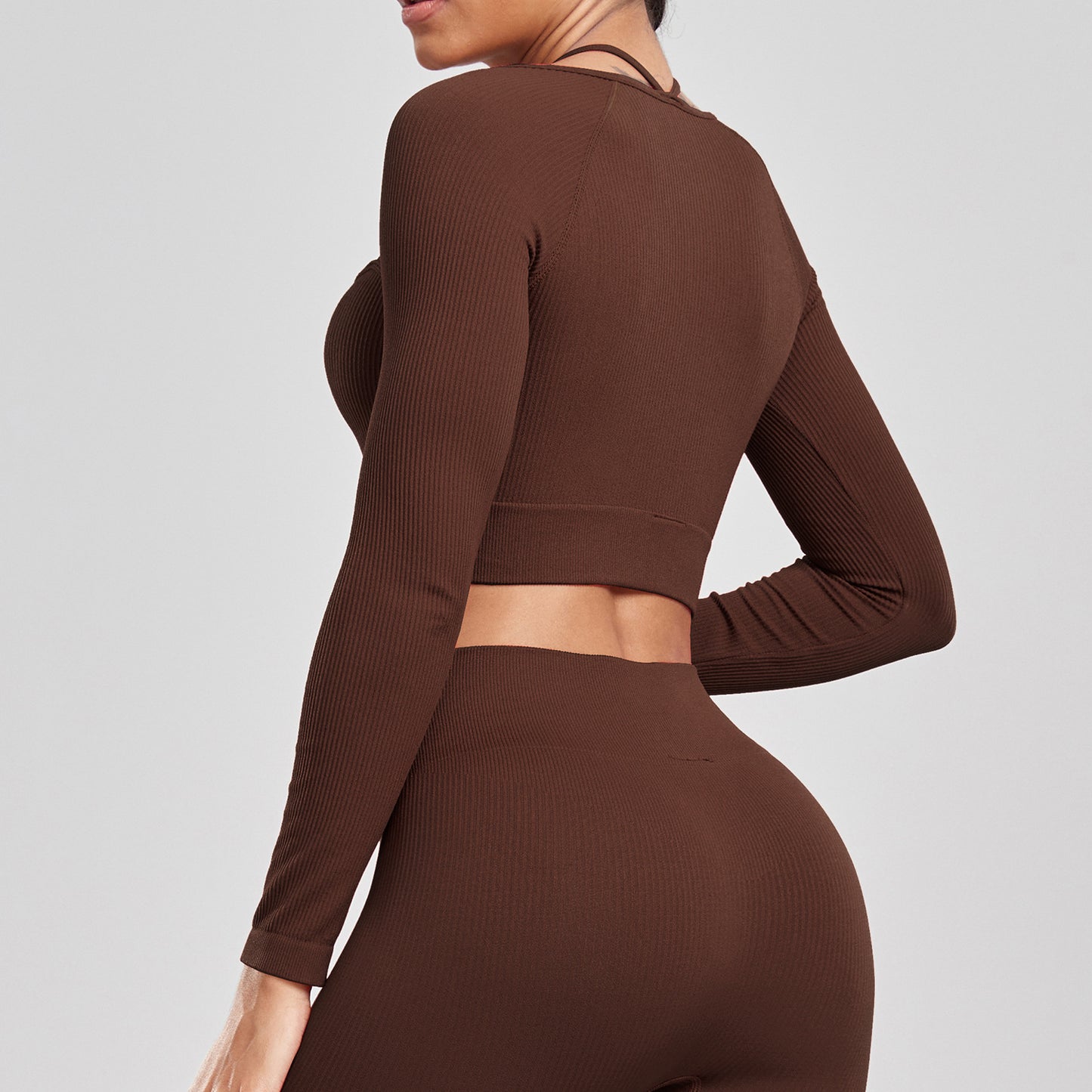 Sports Running Seamless Ribbed Long Sleeve Yoga Fitness Set, Bodycon High-Waisted Backless T-Shirt, Quick-Dry Workout Apparel by eprolo