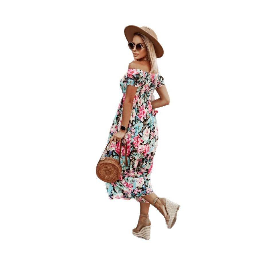 Elegant Printed One-Shoulder Fashion Dress for Women