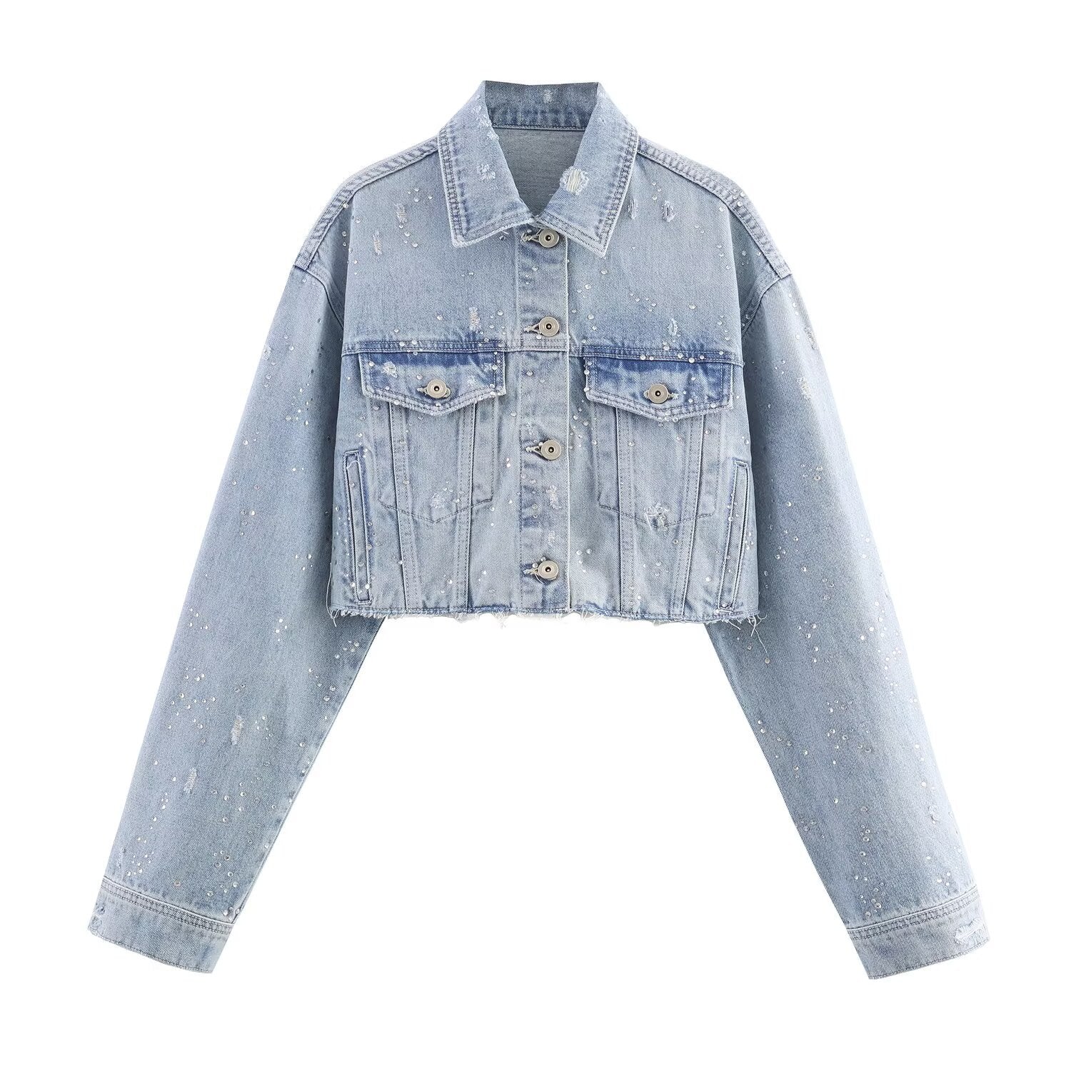 Water drill short denim jacket+pants set by eprolo