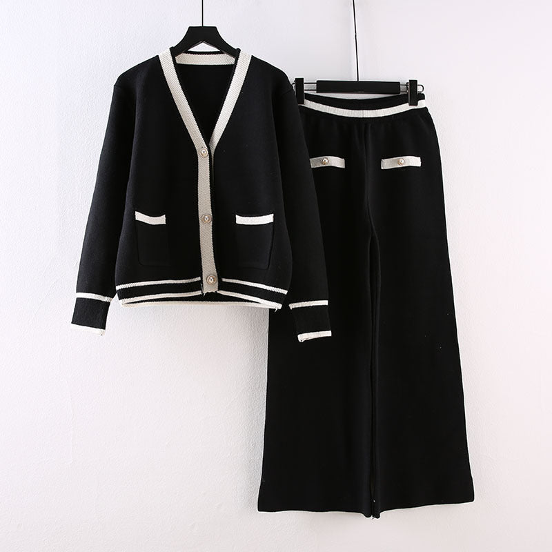 Knitted Wide Leg Pants Suit Women's Autumn New Fashion Ladies Temperament Goddess Fan Two Piece Suit by eprolo