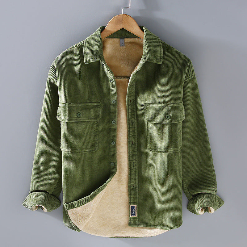 Men's Fleece Lined Padded Warm Keeping Casual Coat Shirt by My Store