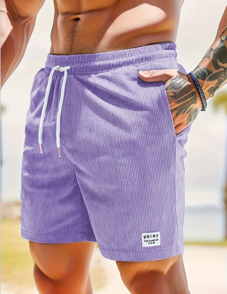 Lace-up Drawstring Shorts Summer Corduroy Sports Short Pants Mens Clothing by DERILUJA LLC