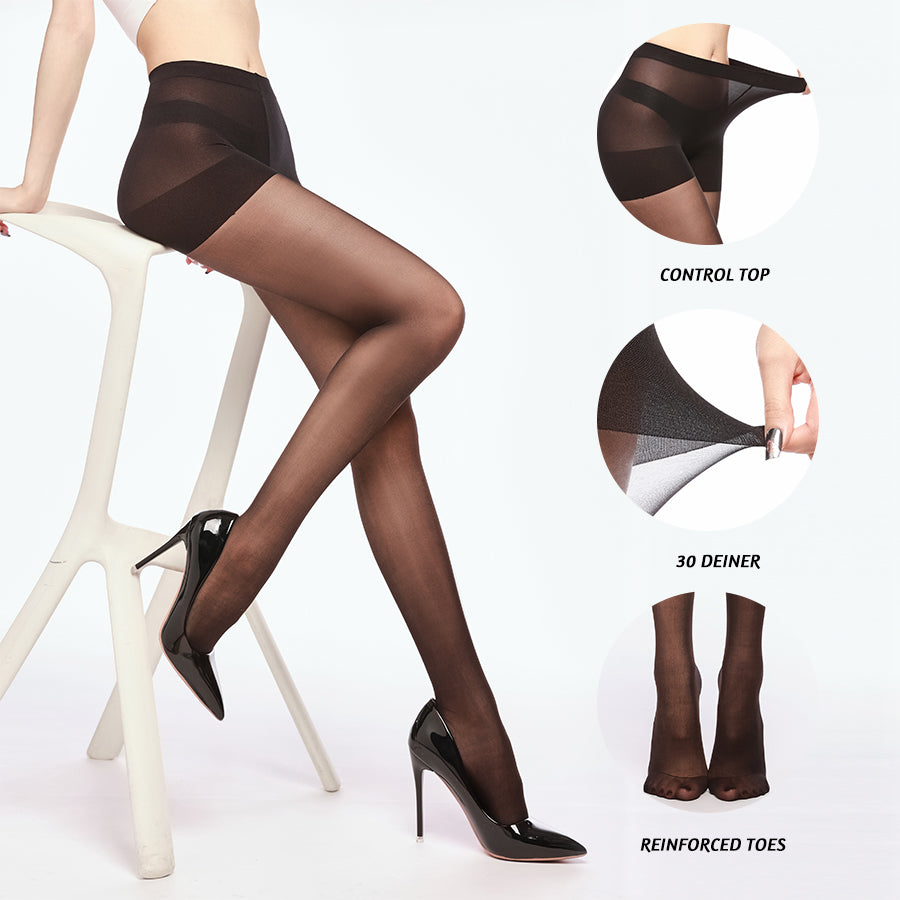 4 Pairs Women's Sheer Tights 20 Denier Control Top Pantyhose With Reinforced Toes by DERILUJA LLC