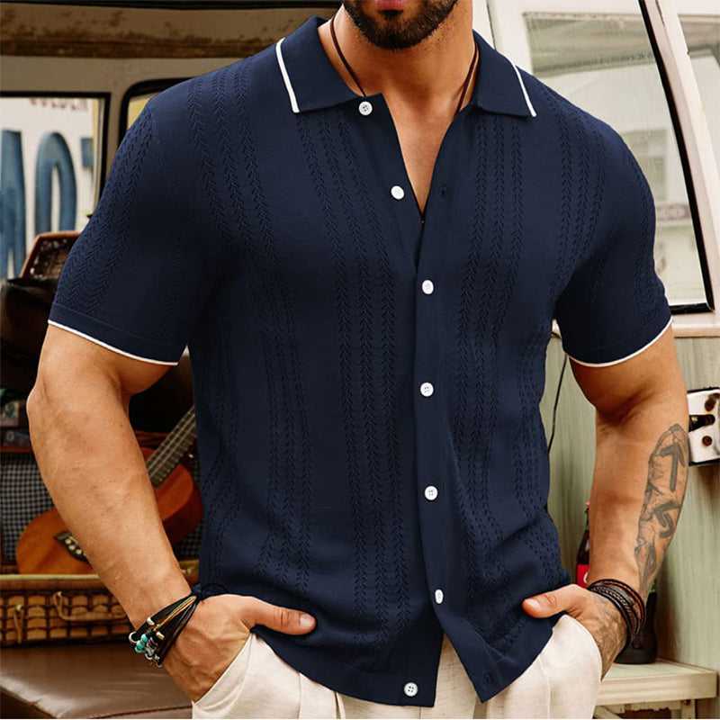 Short-sleeved Polo Shirt Summer Button Lapel Top Fashion Business Men's Clothing by DERILUJA LLC