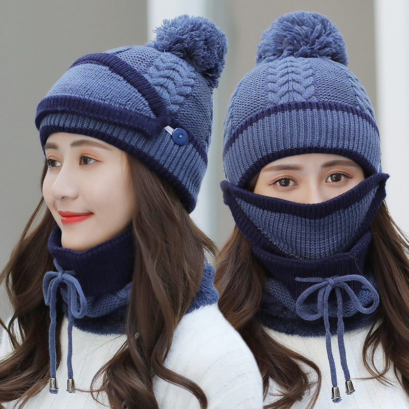 Winter Hat For Women 3pcs Knitted Beanie Hat Scarf Set Warm Hat by My Store