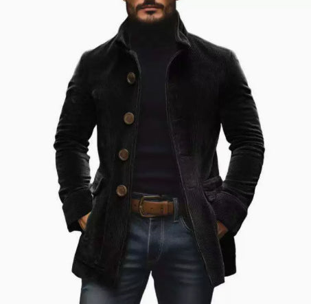 Men's Jacket Winter Stand Collar Button-up Coat Casual Blazer Outerwear Clothing by DERILUJA LLC