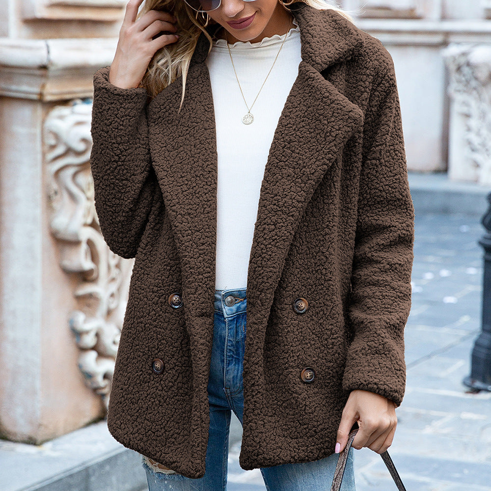 Loose Lapel Fluffy Coat Winter Button Jacket Cardigan Outwear For Women Clothing by DERILUJA LLC